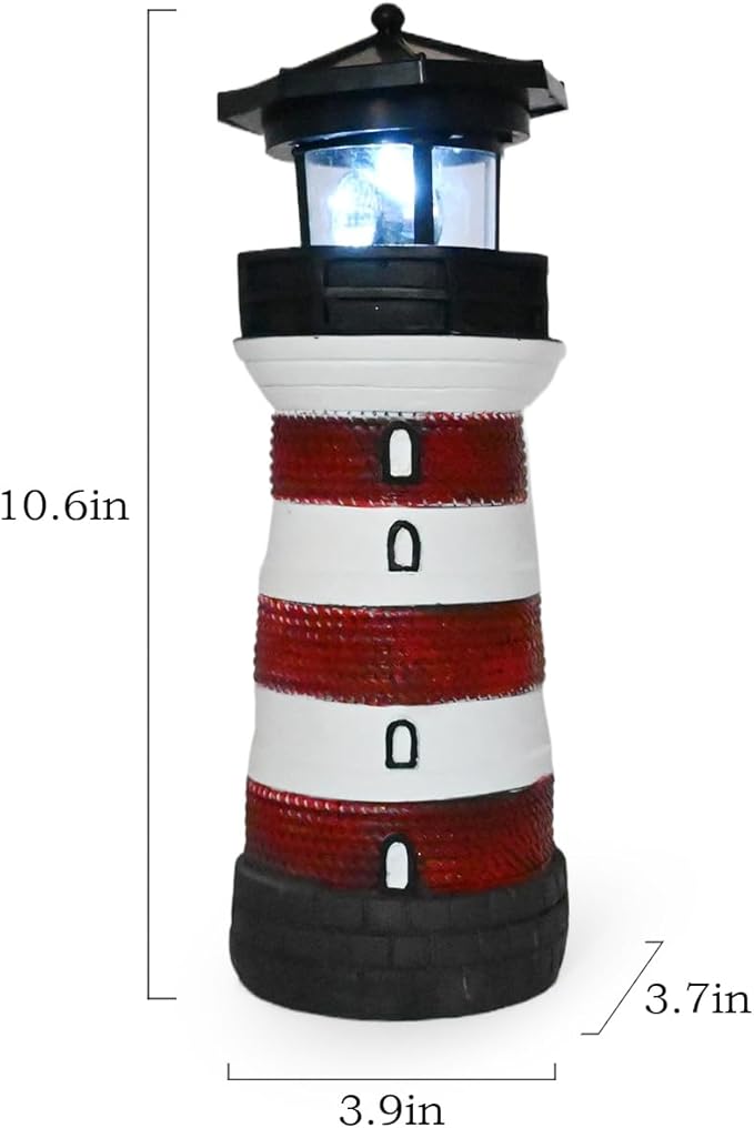 Solar Lighthouse with Rotating Beacon – Led Light House for Yard Garden Nautical Decor Lamp Outdoor Decoration Lawn Ornament Outside Statue for Mom
