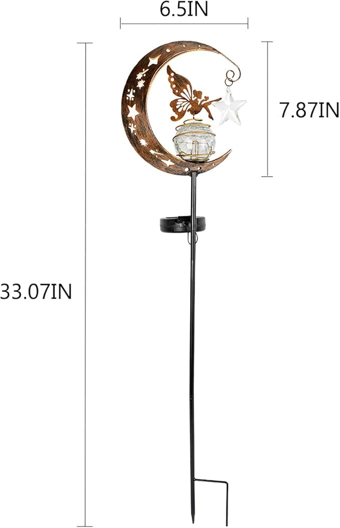 Solar Lights Garden Decorations Outdoor-Moon Fairy Lights with Crackle Glass Globe,Lawn Decorative Lights Waterproof Warm White LED, Decoration for Pathway Lawn Patio Courtyard Backyard(Moon Elf)