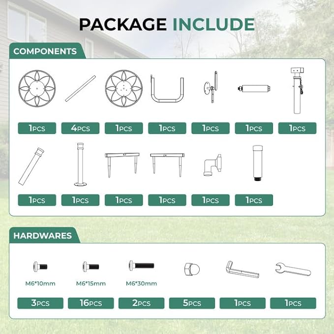 Favormony Garden Hose Reel - Heavy Duty Outdoor Turntable Water Hose Holder with Sturdy Cross Base, 100 ft of 5/8" Hose Capacity, Height Adjustable 360 Degree Rotate Freestanding Hose Stand for Yard