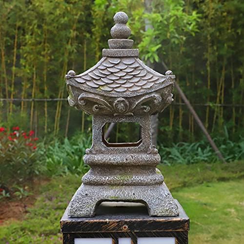 Asian Solar Zen Pagoda Garden Statue 14 Inch, Outdoor Japanese Lamp Lantern for Home Garden Landscape Décor (14 inch Pagoda)