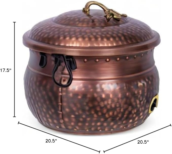 BIRDROCK HOME Water Hose Holder with Lid | Ground Garden Hose Pot | Decorative | Handle | Embossed | Steel Metal with Copper Accents | Outdoor or Indoor Use