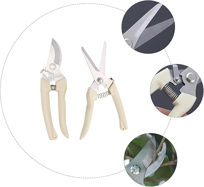 2pcs Stainless Steel Pruning Shears Gardening Trimmer Set with Straight and Bird Beak Blades Labor-saving Hand Tool for Fruit Tree Trimming and Bonsai Care