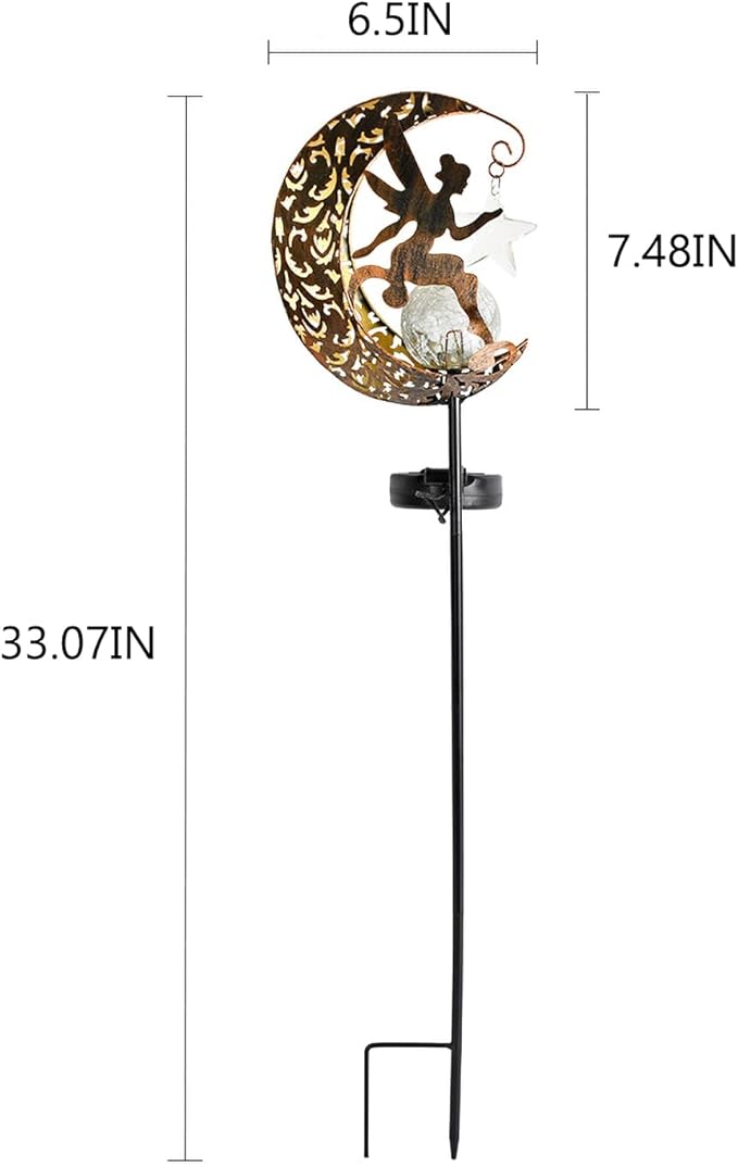 Solar Lights Garden Decorations Outdoor-Moon Fairy Lights with Crackle Glass Globe, Lawn Decorative Lights Waterproof Warm White LED, Decoration for Pathway Lawn Patio Courtyard Backyard(Moon Fairy)