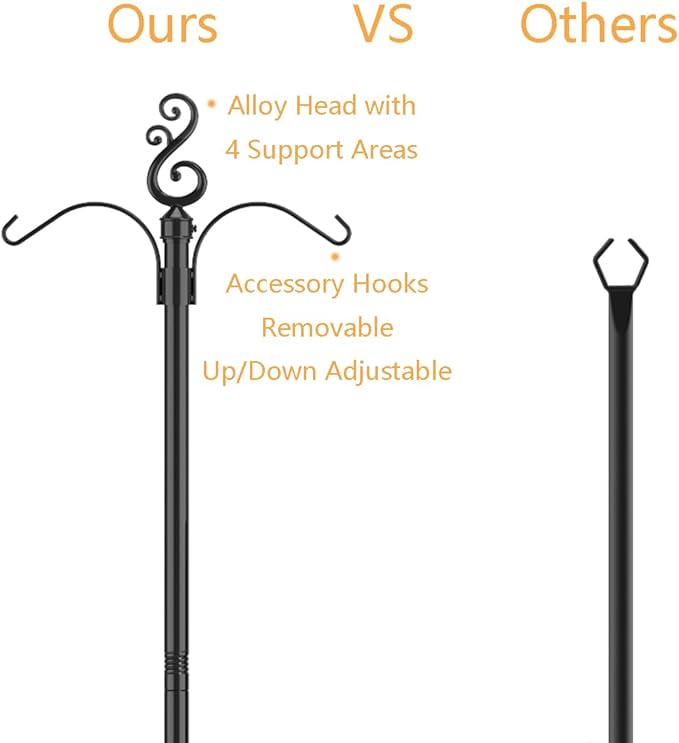 10 Ft Height 1 Inch Diameter String Light Poles StringLight Stand with Hooks Metal Poles for Outside Patio Yard Garden Backyard (10Ft Pole with Hooks, 4)