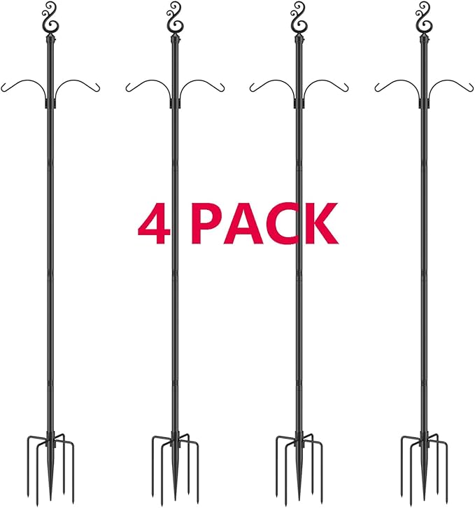 10 Ft Height 1 Inch Diameter String Light Poles StringLight Stand with Hooks Metal Poles for Outside Patio Yard Garden Backyard (10Ft Pole with Hooks, 4)