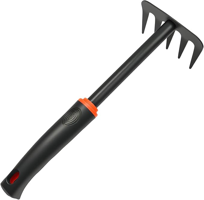 Mini Garden Rake, Garden Tool Hand Tiller Grass Rake for Flower Beds, Patio, Garden Loosening Soil Weeding Digging
