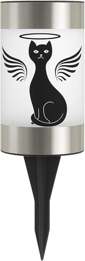 Solar Cat Memorial Garden Light, Outdoor Pet Remembrance Keepsake with Angel Silhouette, Automatic Dusk to Dawn LED Yard Stake