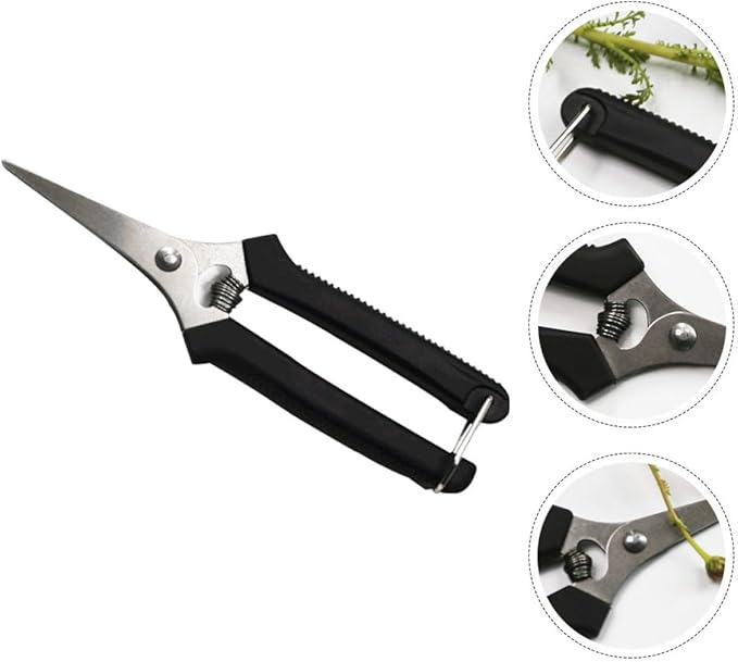 Artibetter 5pcs Gardening Pruning Shears and Fruit Scissors Set, Black Non-slip Handle, Sharp Bypass Blades for Garden Trimming and Fruit Picking, Multi-functional Hand Tool for Orchard