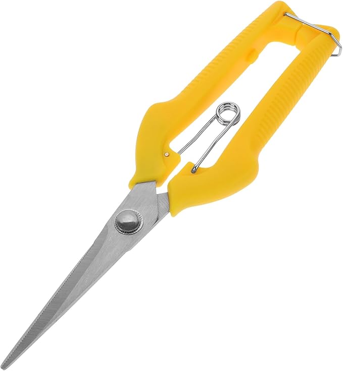 Tofficu Garden Pruning Shears Stainless Steel Plant Shears with Yellow Handle for Fruit Harvesting and Branch Trimming, Gardening Hand Tool for Orchard and Horticulture Use