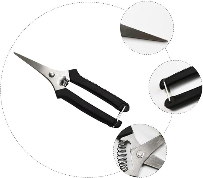 Artibetter 5pcs Gardening Pruning Shears and Fruit Scissors Set, Black Non-slip Handle, Sharp Bypass Blades for Garden Trimming and Fruit Picking, Multi-functional Hand Tool for Orchard