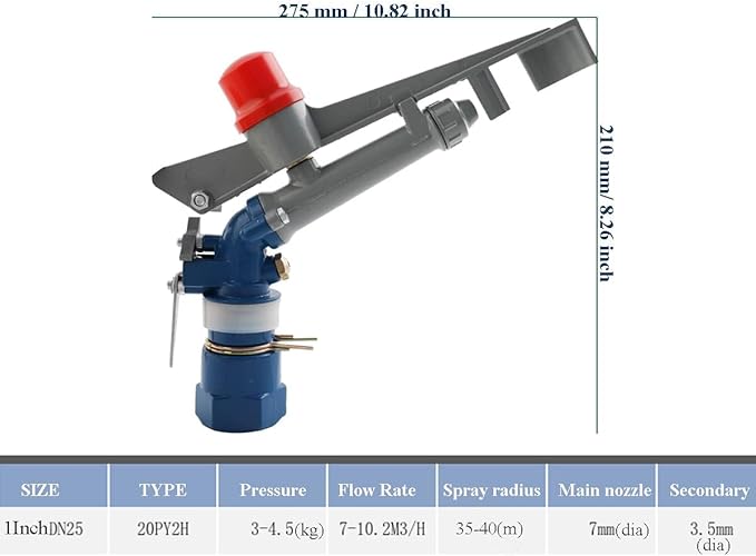 1.0" Agriculture Farm Irrigation Sprinkler Lawn Sprinkler Irrigation Spray Gun Large-Area Watering Spray 360° Rotary Farm Lawn Garden Irrigation, Pack of 2