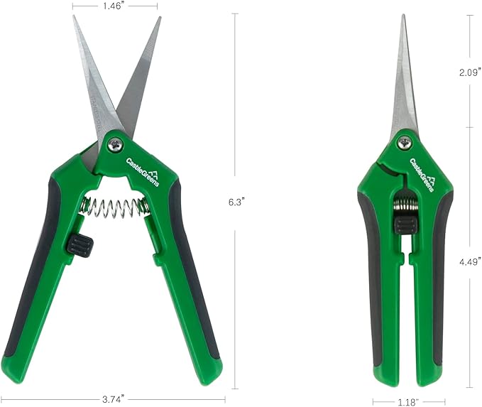 Plant Scissors, 6.5 Inch Pruning Scissors with Straight & Curved Stainless Steel Blades, Designed for Garden and Home (2 Pack-Green)
