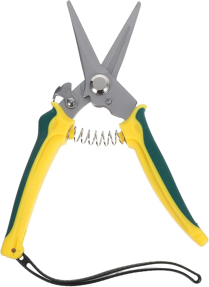 Stainless Steel Pruning Shear and Garden Scissors with Straight Tip, Hand Clippers for Tree Trimming and Flower Cutting, Garden Tool with Wrist Strap for Orchard and Yard Use
