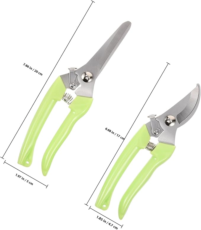 TIDTALEO 2pcs Stainless Steel Garden Pruning Shears Heavy Duty Curved and Straight Plant Scissors for Flower Cutting and Branch Trimming in Orchard Gardening Tools