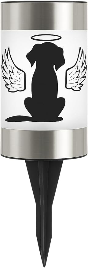 Solar Dog Memorial Garden Light, Outdoor Pet Remembrance Keepsake with Angel Silhouette, Automatic Dusk to Dawn LED Yard Stake