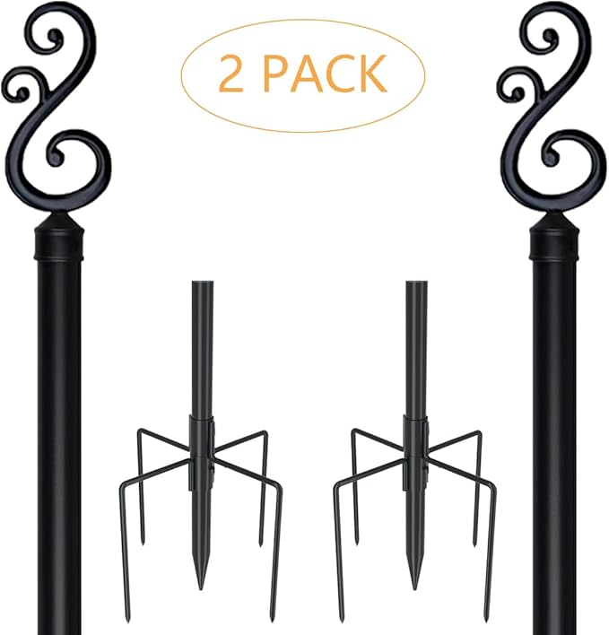 10 Ft Height 1 Inch Diameter String Light Poles StringLight Stand with Hooks Metal Poles for Outside Patio Yard Garden Backyard (10Ft Pole with Hooks, 2)
