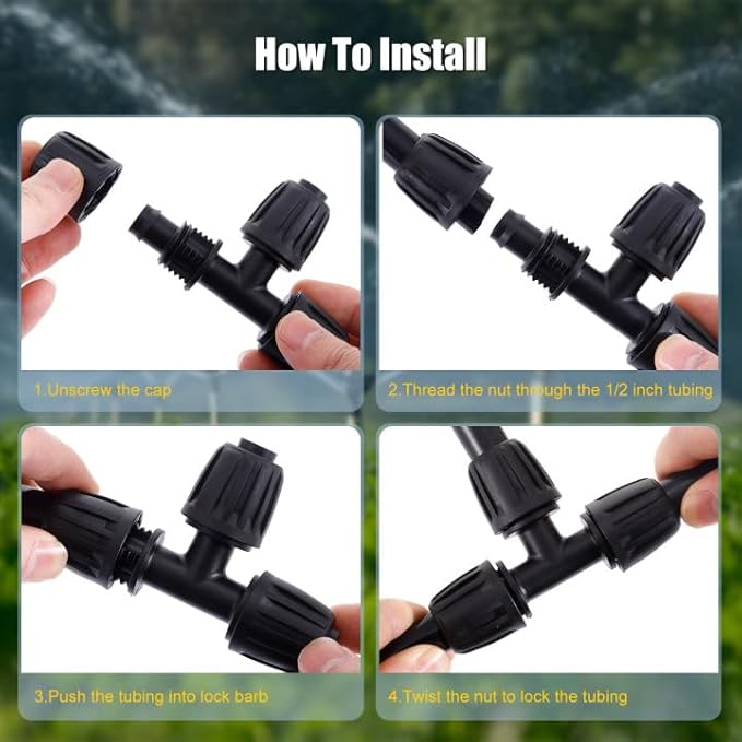 12pc 1/2 inch Drip Irrigation Fittings Tee Connectors,ANTI-DROP Lock Barbed Tee Connectors For (1/2" ID x0.6-0.63" OD) Drip Tubing Drip Irrigation Fittings