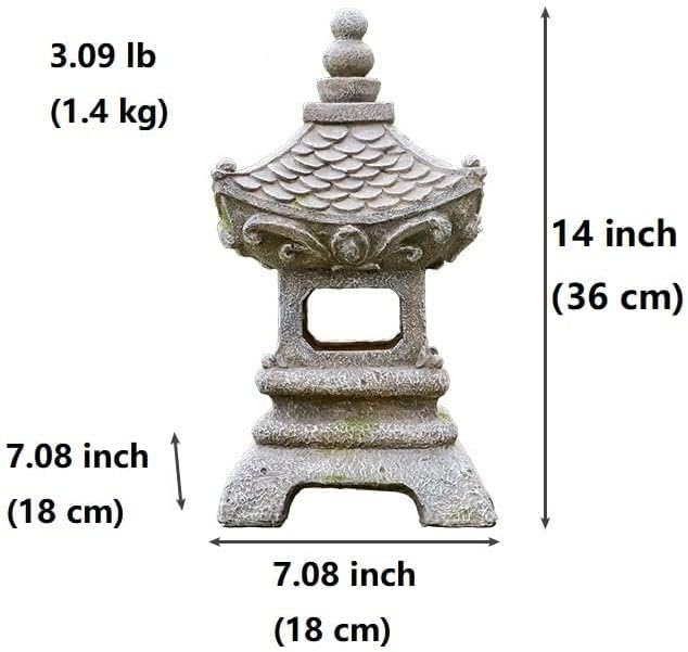 Asian Solar Zen Pagoda Garden Statue 14 Inch, Outdoor Japanese Lamp Lantern for Home Garden Landscape Décor (14 inch Pagoda)