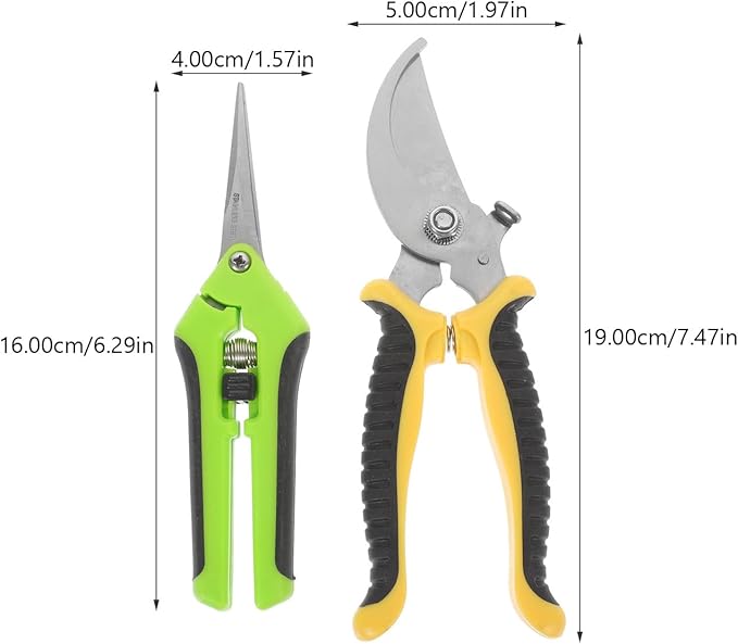 2pcs Gardening Pruning Shears and Plant Trimming Scissors Set Sk5 Steel Garden Flower Scissors for Fruit Tree Branches with Yellow and Green Handles, Lightweight Hand Tools