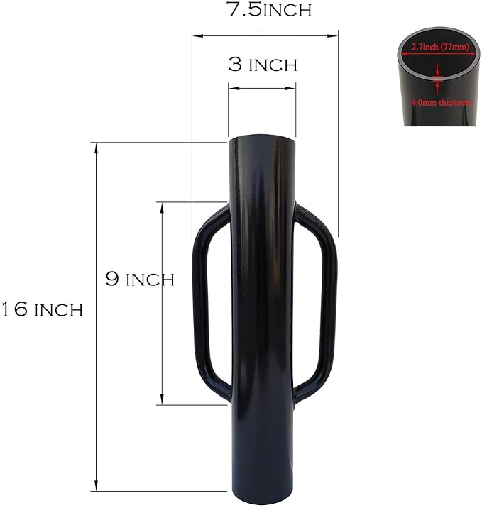 1 Pack 16 Inch Black Fence Post Driver with Handle 12 LB Steel T Post Pounder Portable Hand Post Rammer for Wooden Posts U Channels Fence Posts, 16 Inch Fence Post Pounder Good for Small Projects