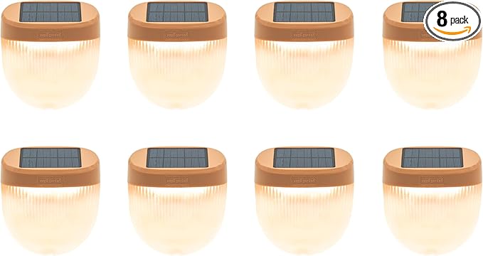 Vego garden Rippled Solar Garden Lights with Auto Sensors Magnetize Securely to Raised Beds, IPX4 Waterproof Outdoor LED Light for Patio & Yard Terra Cotta, 8 Pack