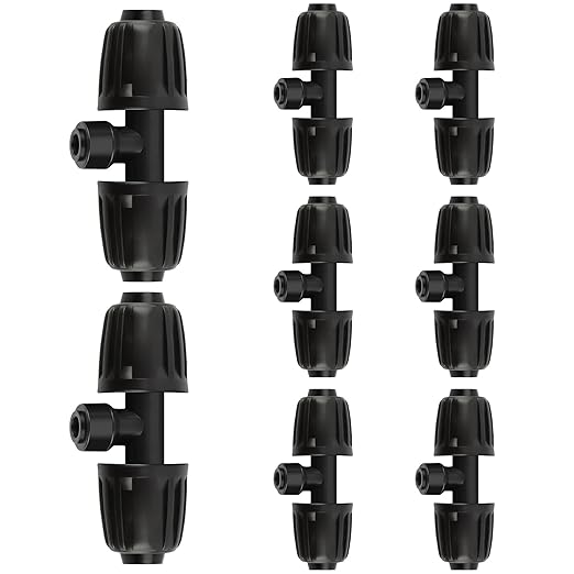 Kalolary 8PCS Drip Irrigation Tee Connectors, 1/2'' to 1/4'' Drip Irrigation Fittings Barbed Tee 3-Way Connector Anti-Leak Barbed Lock Fittings Drip Irrigation Parts for Garden Lawn Irrigation System