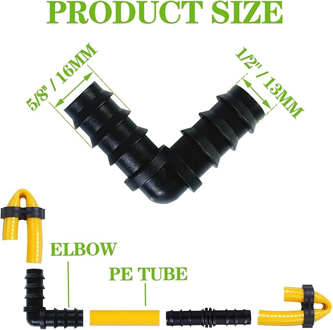 RYXZEN 25 PCS Drip Irrigation Elbow Fittings Kits Drip Line Barbed Connectors OD 0.60" L Connector, Fits for Most 1/2 Inch PE PIPE or O.D. 16mm Drip Tubing in Irrigation Sprinkler System
