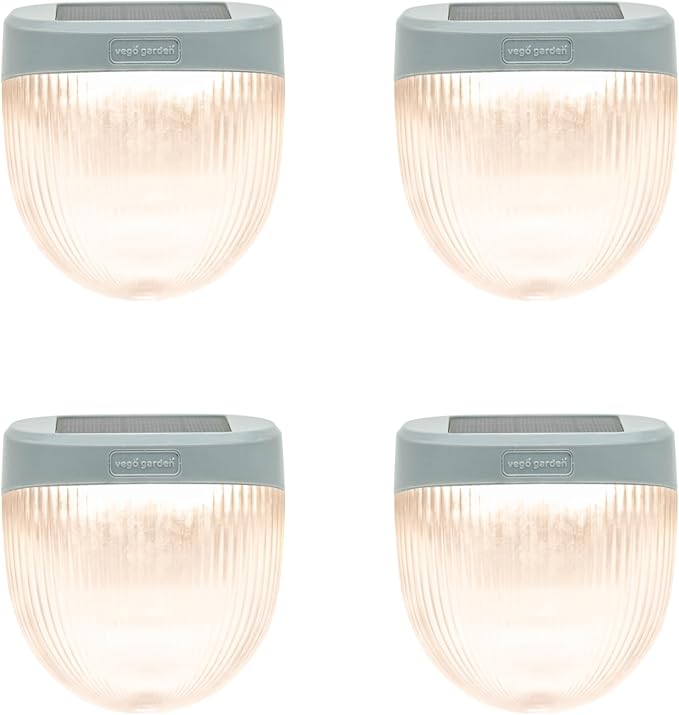 Vego garden Rippled Solar Garden Lights with Auto Sensors Magnetize Securely to Raised Beds, IPX4 Waterproof Outdoor LED Light for Patio & Yard Pebble Gray, 4 Pack