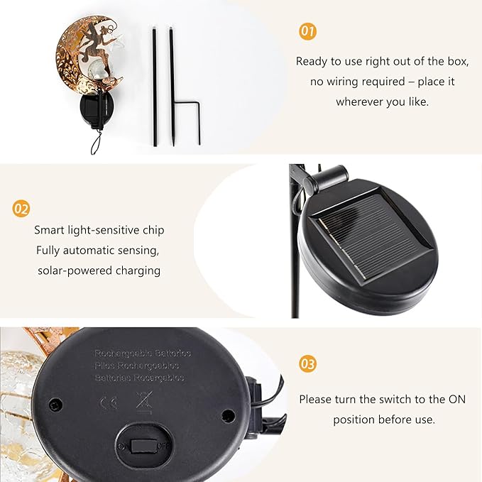 Solar Lights Garden Decorations Outdoor-Moon Fairy Lights with Crackle Glass Globe, Lawn Decorative Lights Waterproof Warm White LED, Decoration for Pathway Lawn Patio Courtyard Backyard(Moon Fairy)