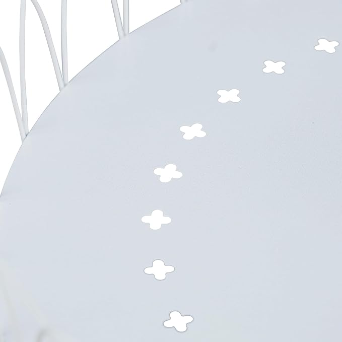 White Round Tabletop Plant Stand, French Vintage Metal Flower Pot Riser with Ornate Edge Detailing, Centerpiece Garden Decor