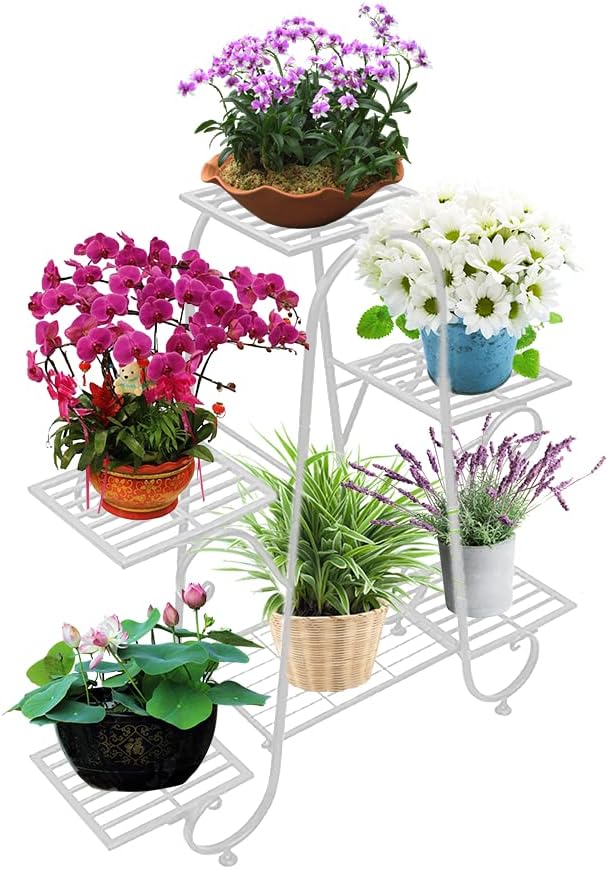 CarolynDesign 6 Tier Plant Stands for Indoors and Outdoors,Flower Pot Holder Shelf for Multi Plants,White Metal Plant Stand for Patio