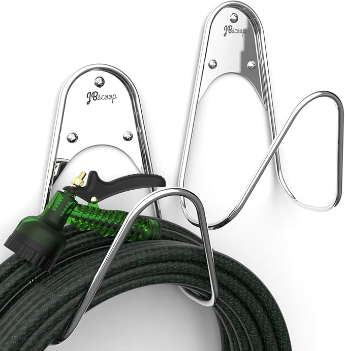 JBscoop Garden Hose Holder Stainless Steel Small Wall Mount Garden Hose Hook, Ideal for Water, Air, Hydraulic Hose, Ropes, Extension Cords Heavy Duty & Rust Proof (2)