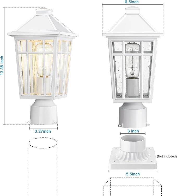 Darkaway Outdoor Post Lights Lamp Post Light Fixture, Waterproof Aluminum Housing with Glass, Fence Post Deck Lighting for Garden, Patio, Pathway (2 Pack, White)