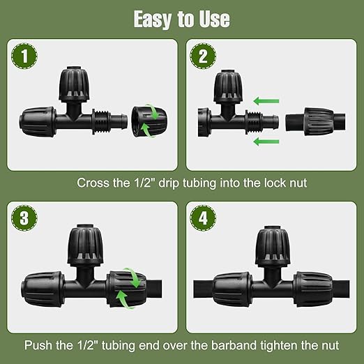 10 Pack 1/2 Inch Drip Irrigation Fittings Tee Connectors for 1/2 Inch Drip Irrigation Tubing (1/2" ID x 0.60"-0.65" OD), Anti-Leak 1/2" Drip Line Barbed Connectors for Most 1/2" Tubing