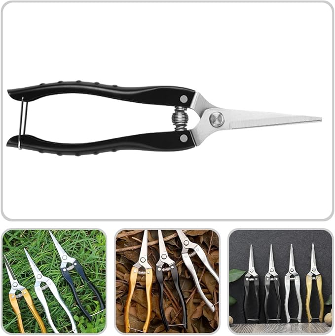 2pcs Garden Pruning Shears and Plant Clippers for Fruit Trees, Vegetable and Flower Trimming, Stainless Steel Blades with Straight Heads, Large Black Gardening Hand Tools for Fruit