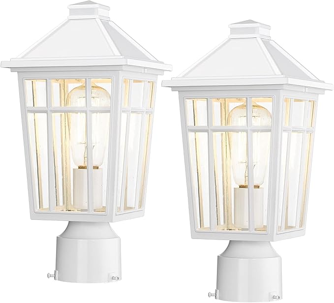 Darkaway Outdoor Post Lights Lamp Post Light Fixture, Waterproof Aluminum Housing with Glass, Fence Post Deck Lighting for Garden, Patio, Pathway (2 Pack, White)