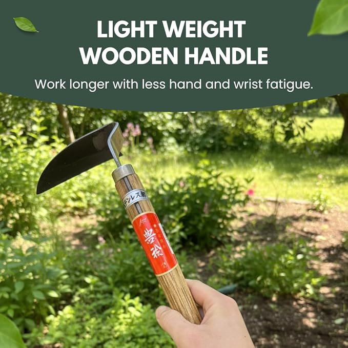 Hounen Miyawaki Japanese Weeding Sickle, Twisted Stainless Steel Kama Weeder (4.7 in (12 cm) Blade), 13 in (33 cm) Wood Handle, Root Slicer for Garden Beds & Crabgrass, Made in Japan