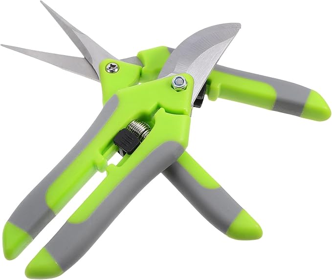 HANABASS 2pcs Garden Pruning Shears and Floral Flower Scissors for Gardening and Fruit Tree Trimming, Green Steel Curved Blade Hand Tools for Plant Pruning and Stem Cutting