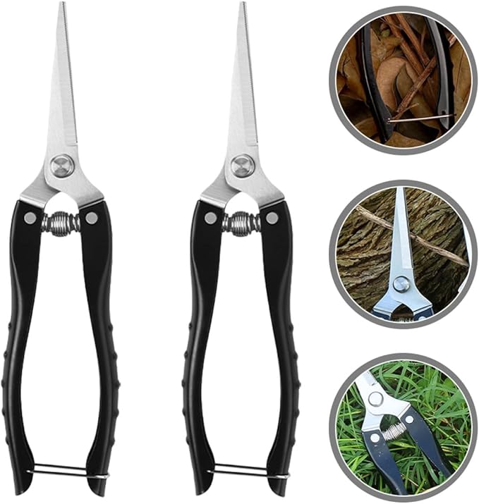 GANAZONO 2pcs Heavy Duty Stainless Steel Pruning Shears Garden Scissors Plant Clippers for Fruit Tree and Vegetable Trimming Outdoor Gardening Tools