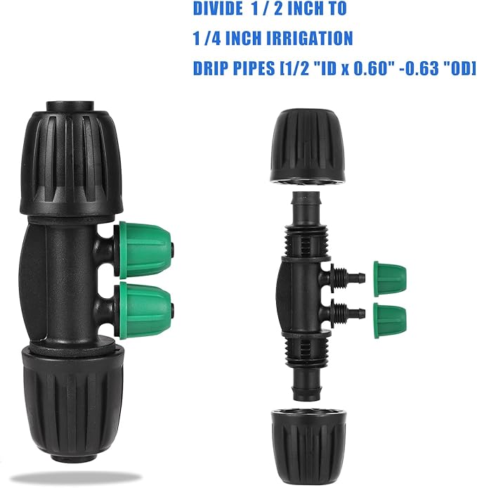 12 Pcs Lock Barbed Tee 1/2 inch Tubing to 1/4 Inch Tubing Irrigation Fittings for (1/2'' ID x 0.60''-0.63'' OD) ANTI-LEAK Drip Irrigation Connectors(12Pcs Lock Barbed Tee four Way)