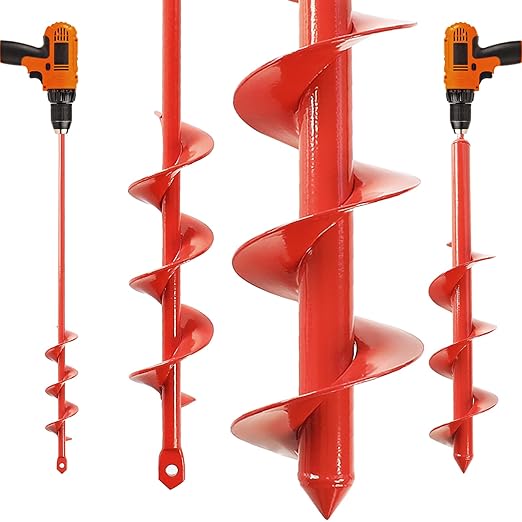 Auger Drill Bit for Planting Set of 2, Garden Ground Earth Spiral Drill Bit for 3/8" Hex Drive Drill, for Post Hole Digger Bulb Bedding Digging Plant Rapid Planter