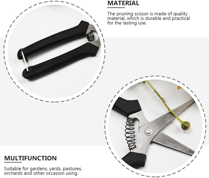 Artibetter 5pcs Gardening Pruning Shears and Fruit Scissors Set, Black Non-slip Handle, Sharp Bypass Blades for Garden Trimming and Fruit Picking, Multi-functional Hand Tool for Orchard