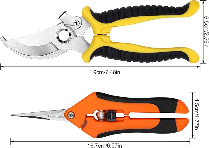 Oligei 2 Pack Stainless Steel Pruning Shears, Garden Shears, Garden Clippers, Gardening Tools Scissors with Soft Grip Handle
