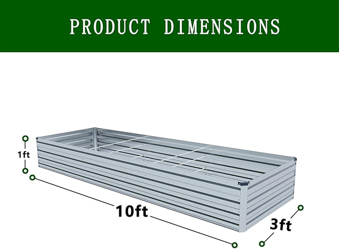 ZUNUDA 10×3×1FT(2PCS) Galvanized Raised Garden Bed Kit, Metal Planter Boxes,Large Outdoor Planters Garden for Planting Vegetables,Flowers,Herbs -Silver
