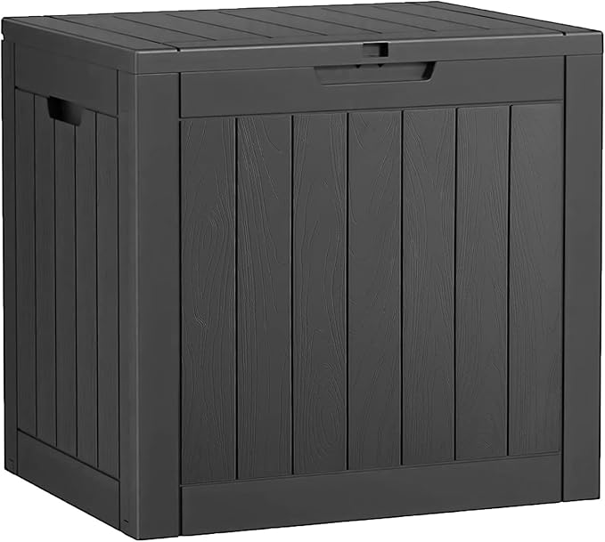 WTFGO Outdoor Storage Deck Box Waterproof, Garden Tool, Backyard Cushion, Poolside Storage, Small Resin Delivery Boxes for Outside, Lockable Lid (30 Gallon, Black)