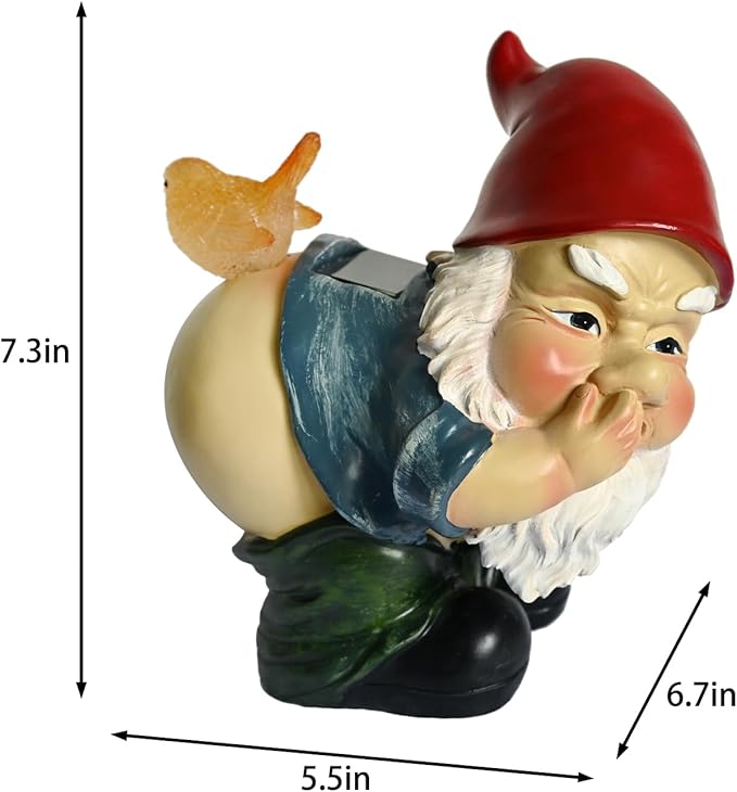 Funny Garden Gnomes Decor Yard Statue Solar Powered Knomes Figurines Light Naughty Sculpture Outside Decoration Lawn Ornament for Dad Grandpa Man