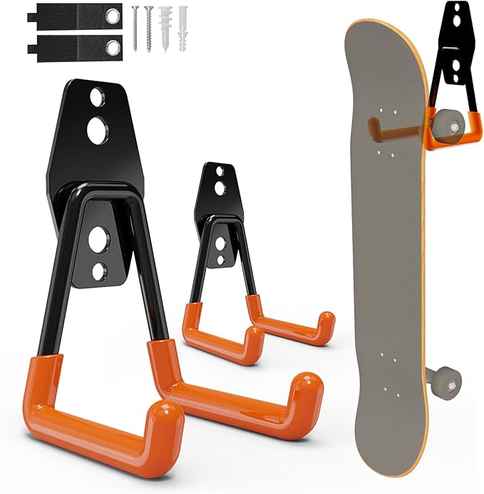 Wallavant Skateboard Hooks 2-Pack Small Utility Heavy Duty Holder Garage Storage Wall Mount for Stroller Tennis Garden Tool Household Warehouse Shed