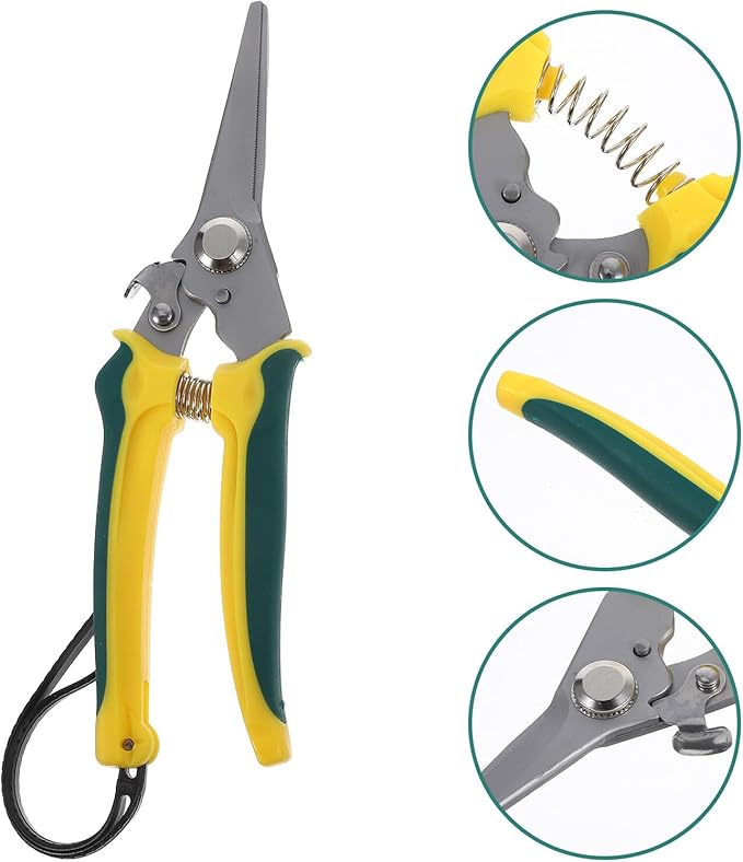 Stainless Steel Pruning Shear and Garden Scissors with Straight Tip, Hand Clippers for Tree Trimming and Flower Cutting, Garden Tool with Wrist Strap for Orchard and Yard Use