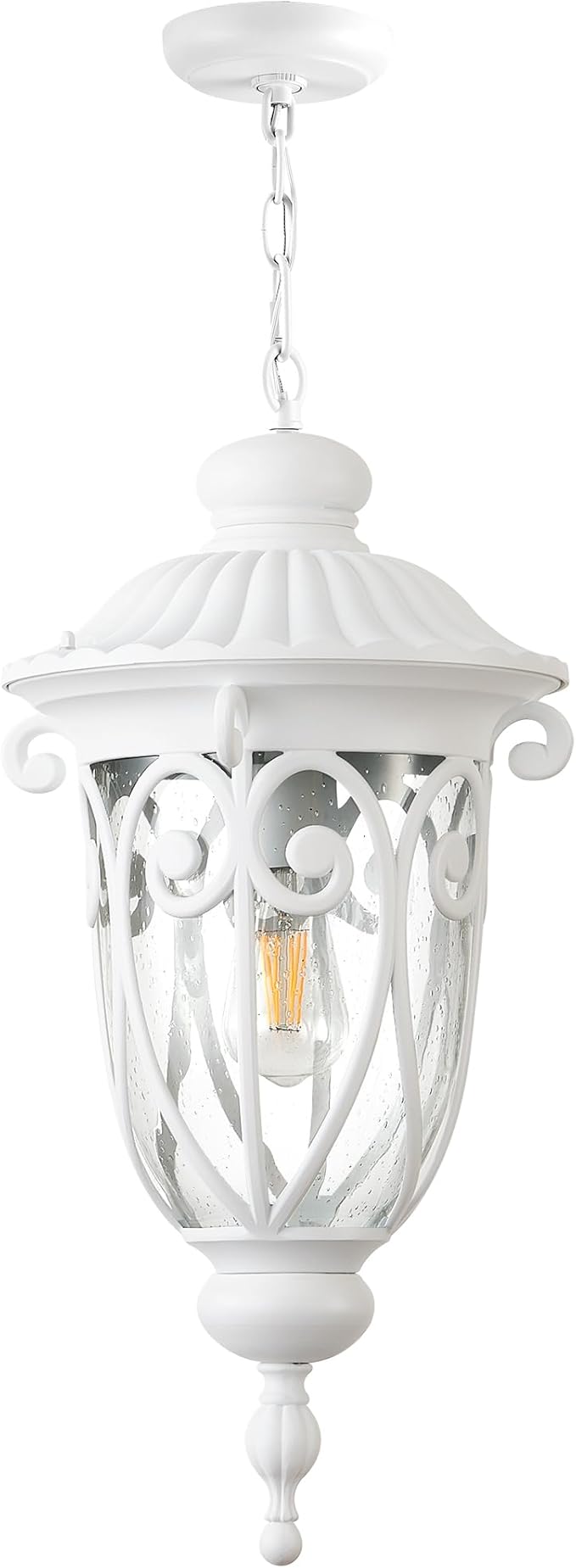 VIANIS Extra Large Outdoor Pendant Lights, 21.3 in White Modern Chain-Adjustable Ceiling Light, Waterproof Outdoor Chandelier with Seed Glass, Outside Pendant Light for Porch, Doorway, Entryway