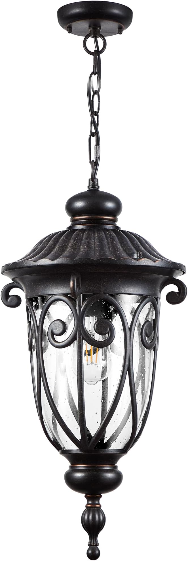 VIANIS Extra Large Outdoor Pendant Light, 21.3 in Outdoor Chandelier Bronze, Waterproof Outdoor Hanging Light with Seed Glass, Anti-Rust Outdoor Pendant Lights for Porch, Vintage Style